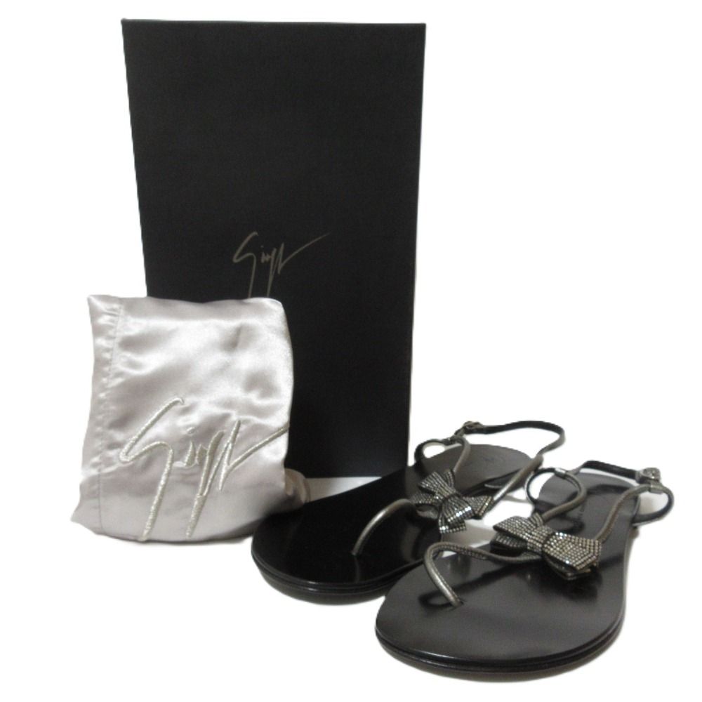 Giuseppe Zanotti ジュゼッペザノッティ ROCK 10 INFRADITO PALM ラインストーン ストラップリボンサンダル 40 約27cm ブラック レディース 古着