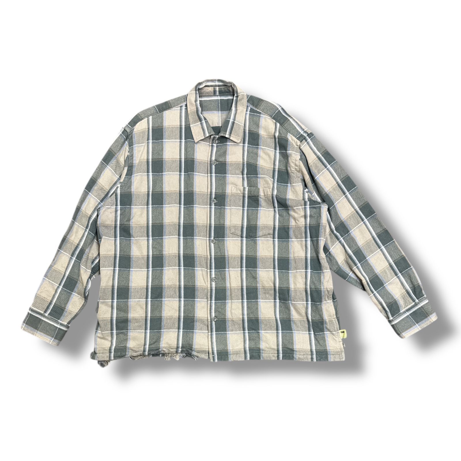 SSZ 21AW ×BEAMS SUSO CUT SHIRTS 裾カットシャツ 長袖シャツ エスエスズィー ビームス コラボ 21F-SK021 グレー×グリーン S 90450A5