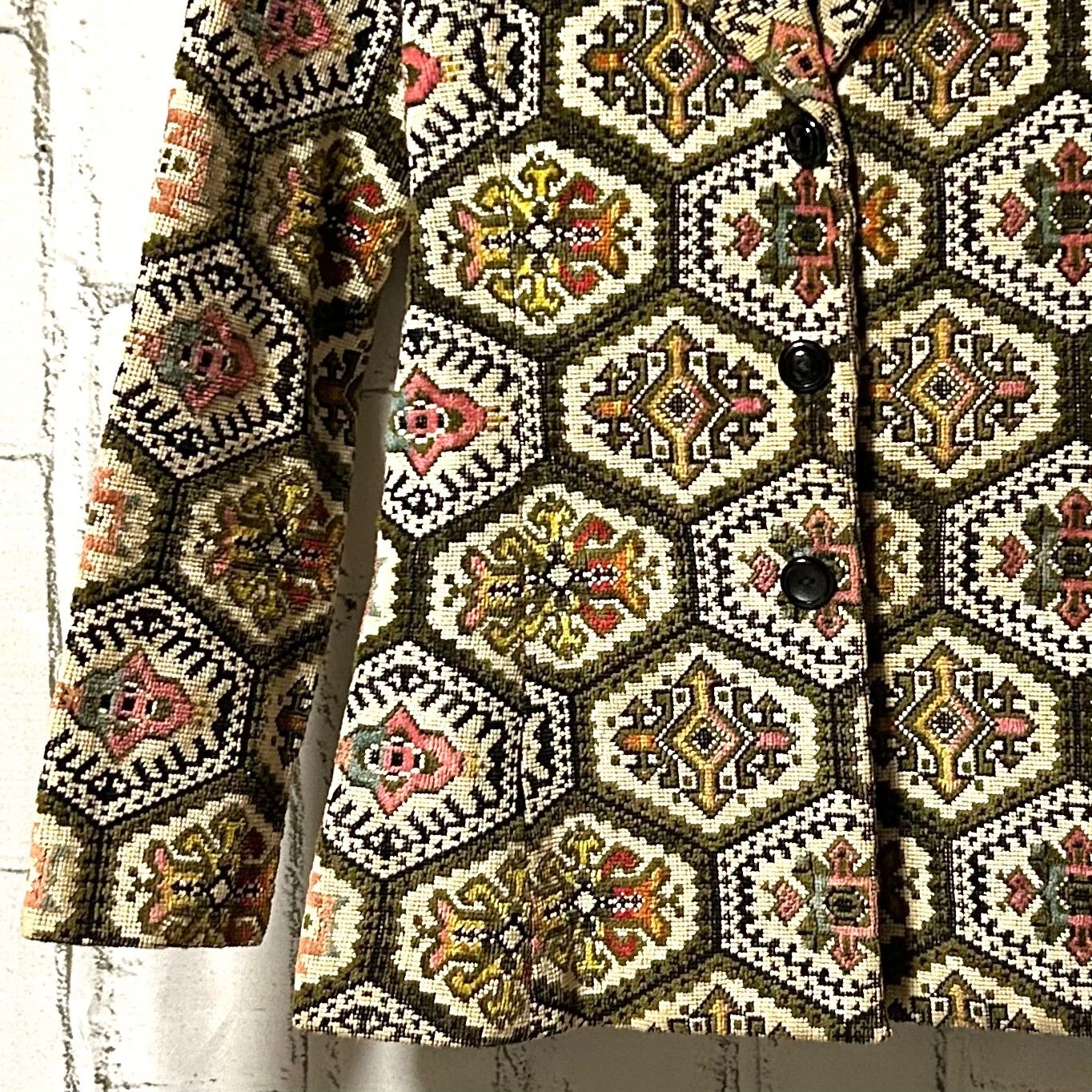 美品 UNKNOWN 60S～70S ヴィンテージ ゴブラン織り ジャケット 白系 茶 