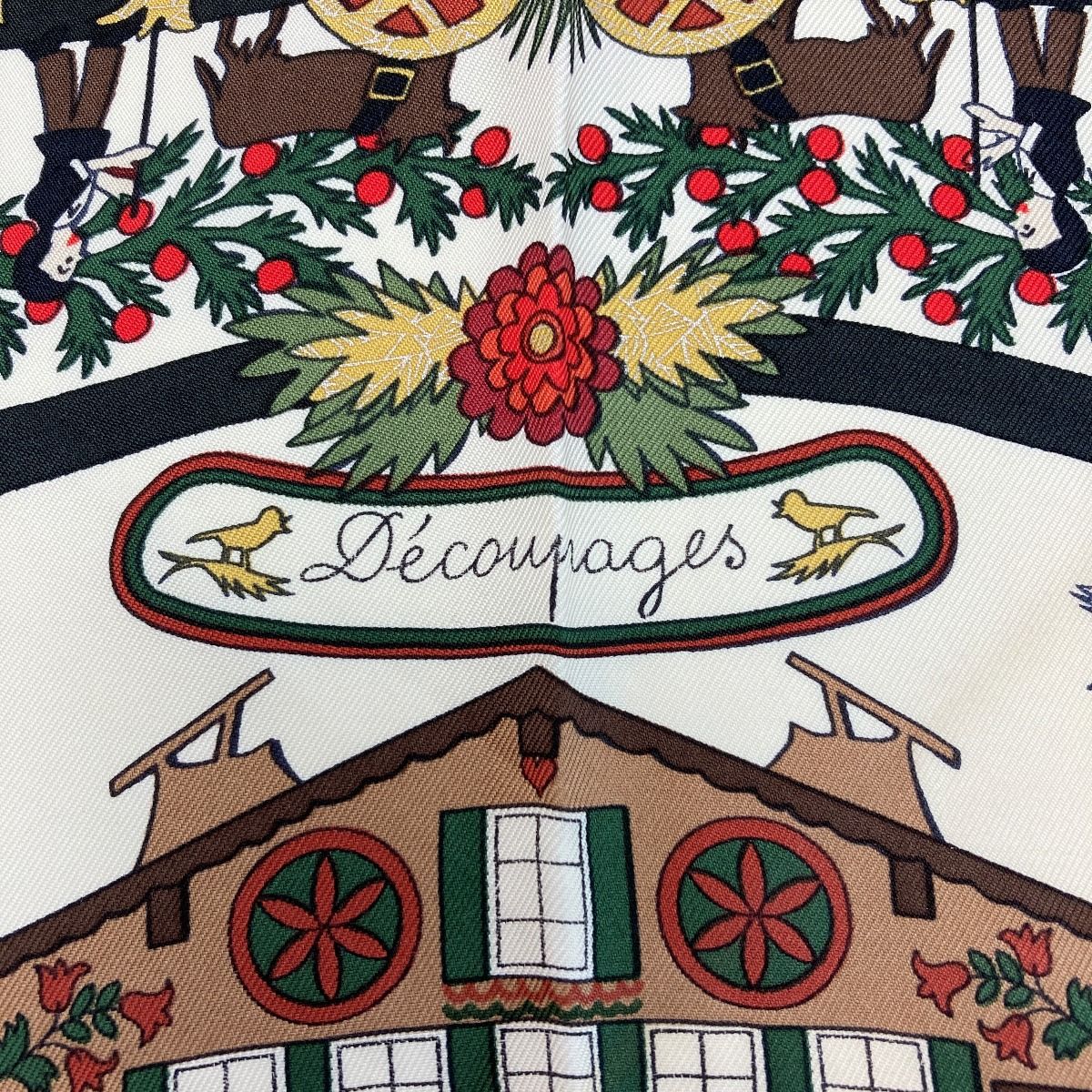 HERMES エルメス カレ90 Decoupages 切り絵 シルクスカーフ ワイン  