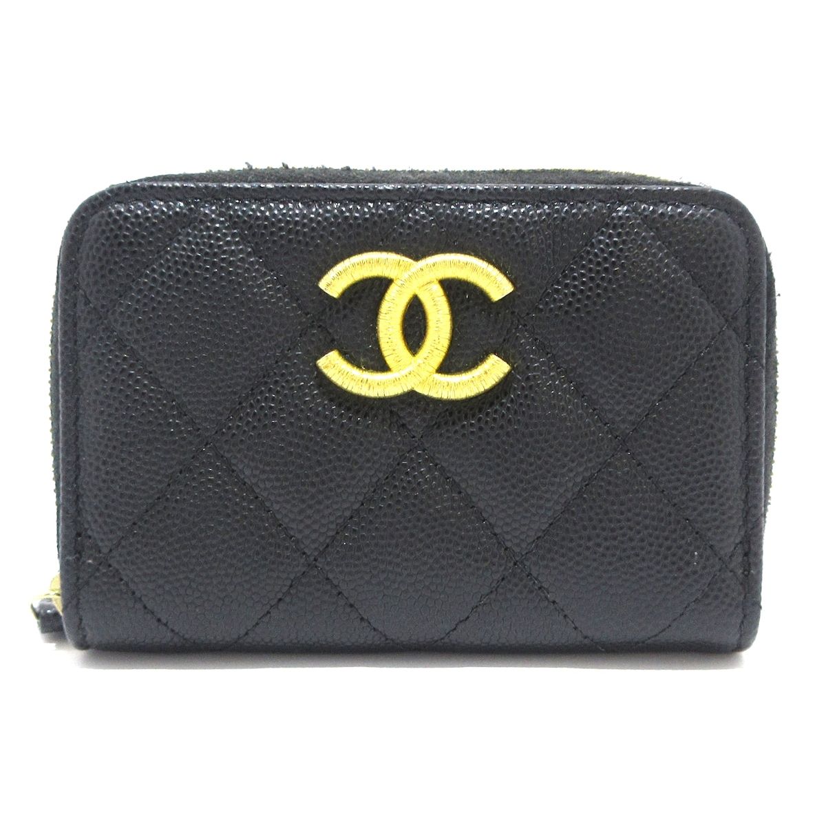 CHANEL シャネル コインケース マトラッセ 黒 ラウンドファスナー|ココマーク|ゴールド金具