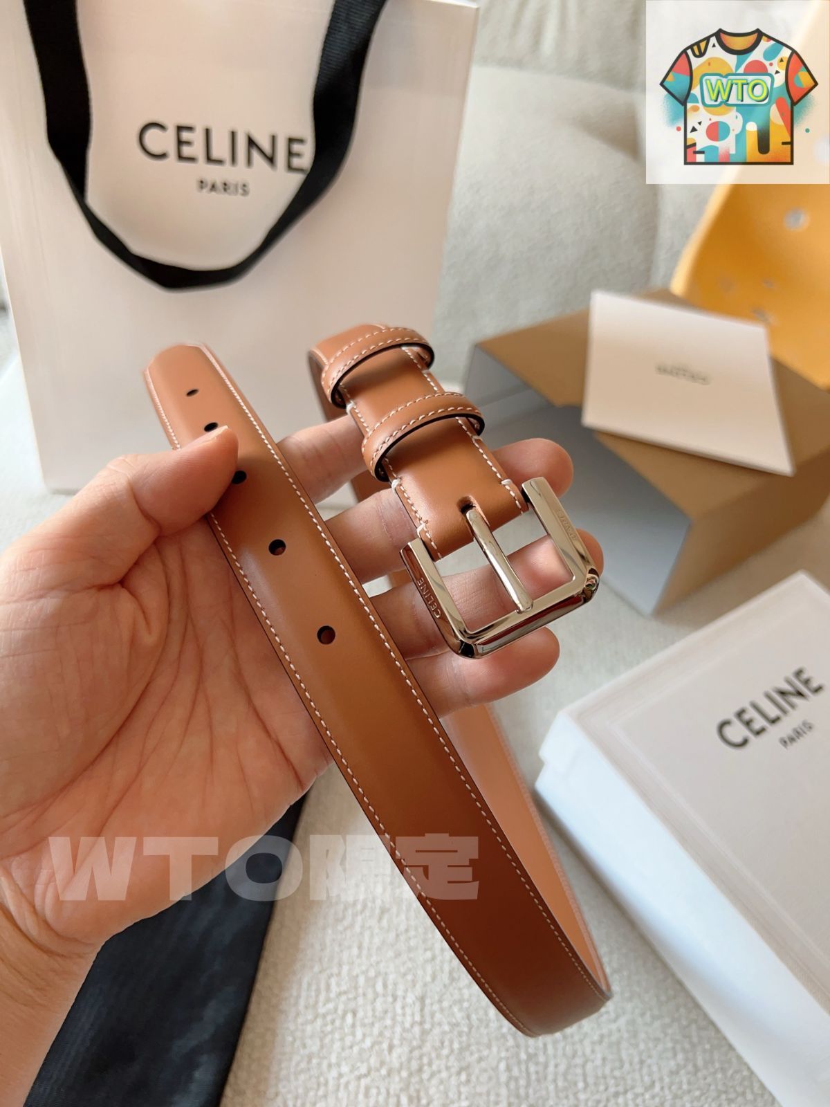 CELINE♡ エレガント チャームレザーベルト CELINE】エレガント チャーム ベルト / トリヨンレザー (CELINE