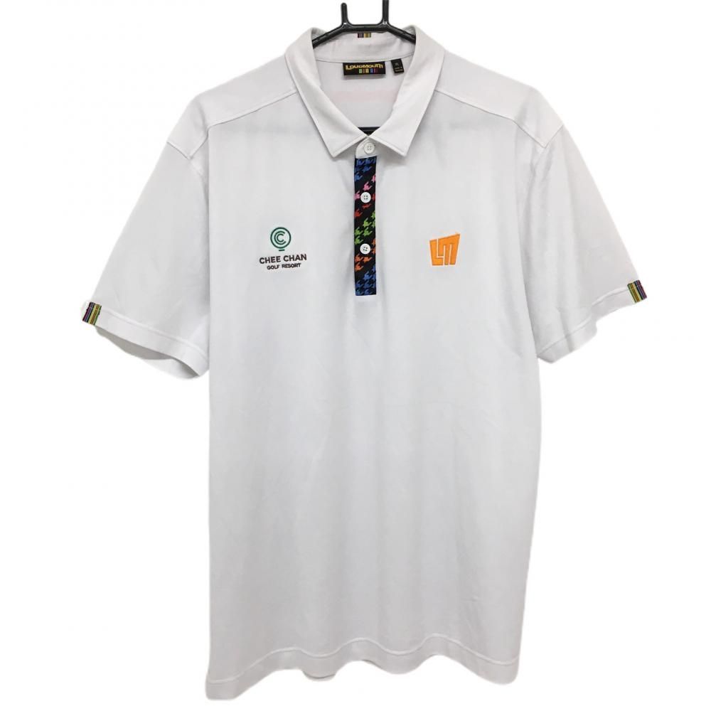 ラウドマウス 半袖ポロシャツ 白 前立て千鳥格子 CHEE CHAN GOLF RESORT メンズ XL ゴルフウェア LOUDMOUTH