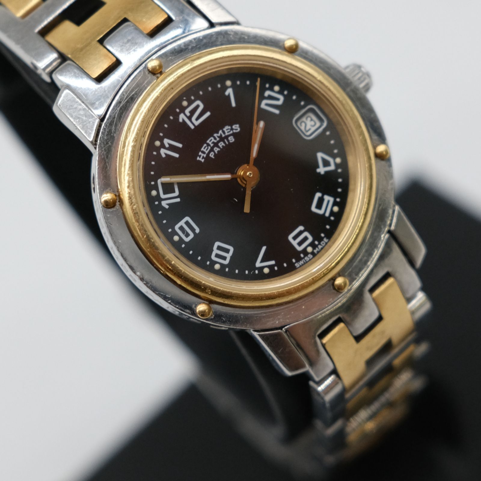 エルメス クリッパー レディース 腕時計 ウォッチ 時計 黒文字盤 シルバー