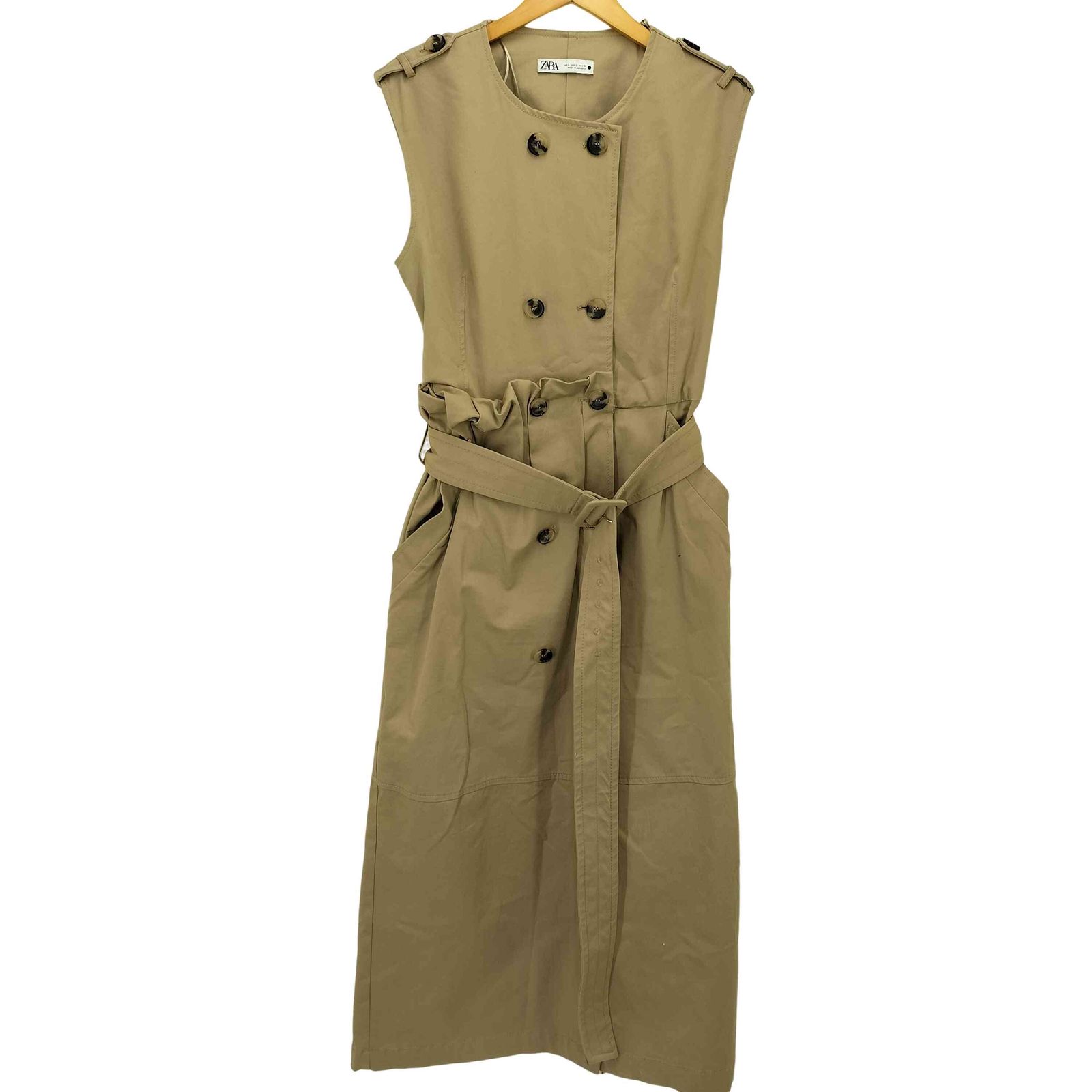 美品【ZARA】ギャバジンワンピース トレンチノースリーブワンピース　M 美品【ZARA】ギャバジンワンピース トレンチノースリーブ