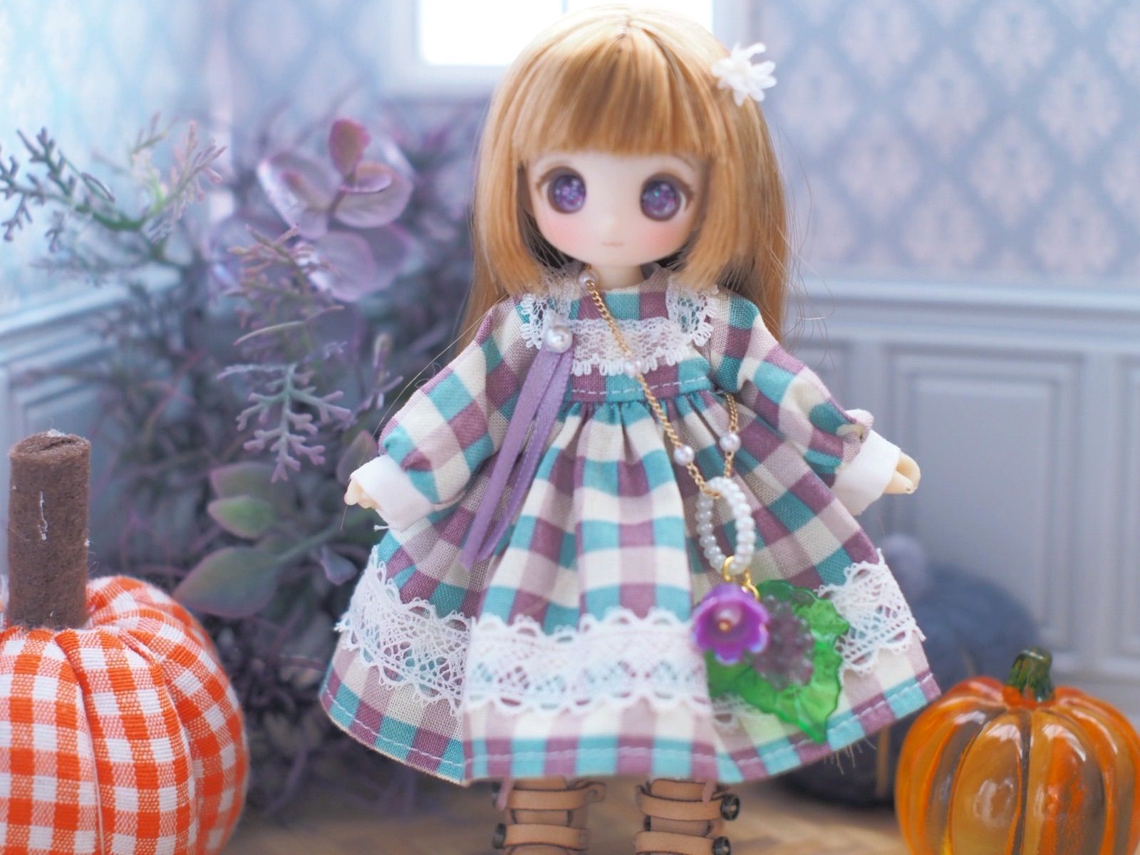 秋色チェックワンピースセットA