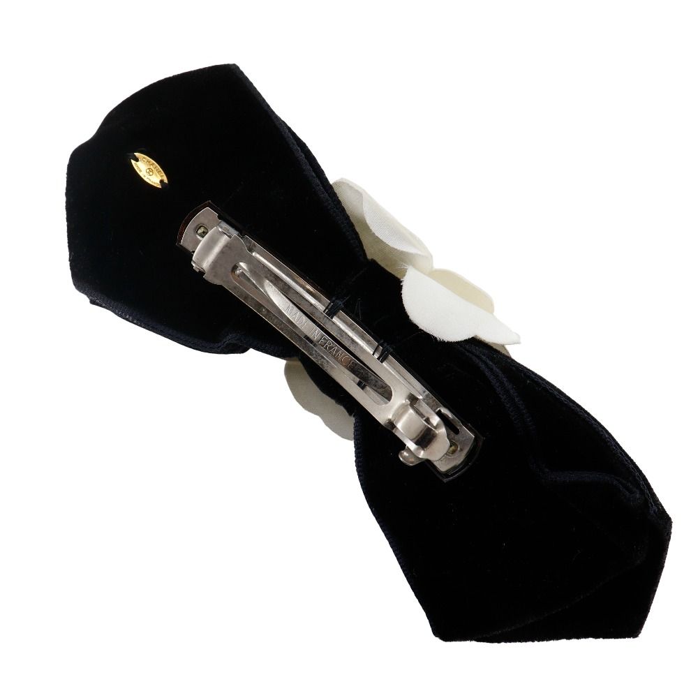 CHANEL シャネル カメリアリボン ベロア 黒 レディース バレッタ