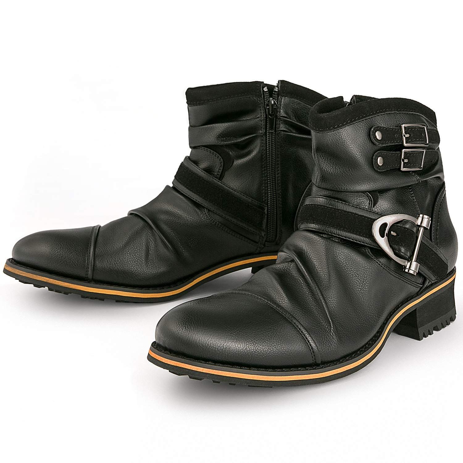 サイドジップ バックル 靴 防水 エンジニア ドレープ チャッカ ショート ライダース ブーツ メンズ boots [AmeStar]