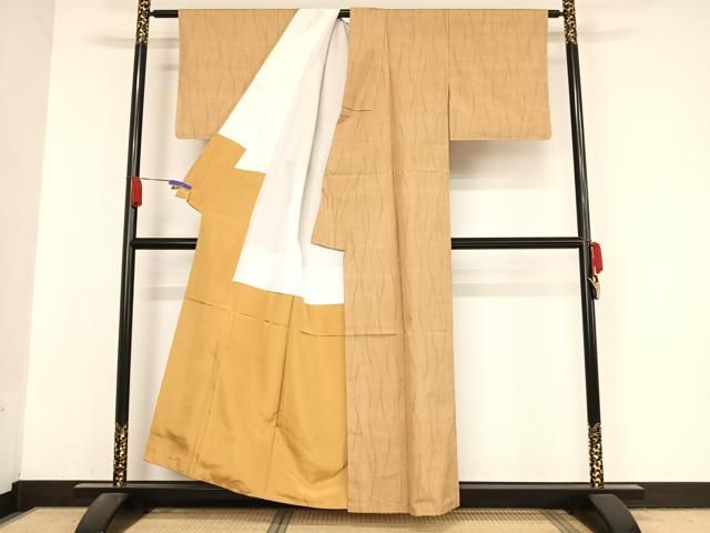 平和屋着物●日本工芸会正会員　林宗平　塩沢紬　立涌文　反端付き　正絹　逸品　AABA5016np 平和屋着物○日本工芸会正会員 林宗平 塩沢紬 立涌文 反