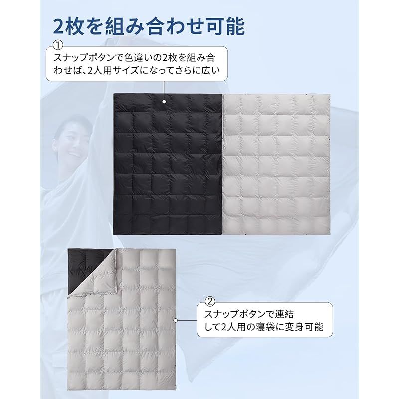 【超特価sale開催！】 KingCamp ダウンブランケット 超軽量 175×135cm ブランケット キャンプ膝掛け ダウンケット 保温 冬用 連結 コンパクト 車中泊 登山 キャンプ 防災 旅行 コンパクト ブラック 1