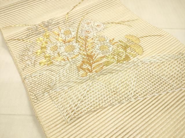 平和屋着物＊夏物 絽綴れ 八寸名古屋帯 横段抽象文 金銀糸 正絹 逸品