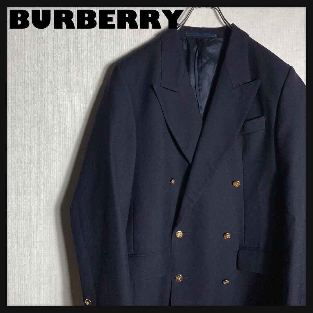 【高級デザイン】Burberry 金ボタン　セットアップ　ダブル　ネイビー 極美品 バーバリー 紺ブレ ダブル 金ボタン サイズBE6 XL相当
