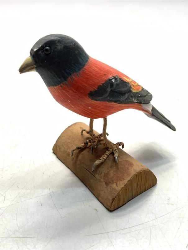 ウソ 鷽 バードカービング 野鳥彫刻 木彫りの野鳥 置物 インテリア 昭和レトロ ヴィンテージ A7409A06