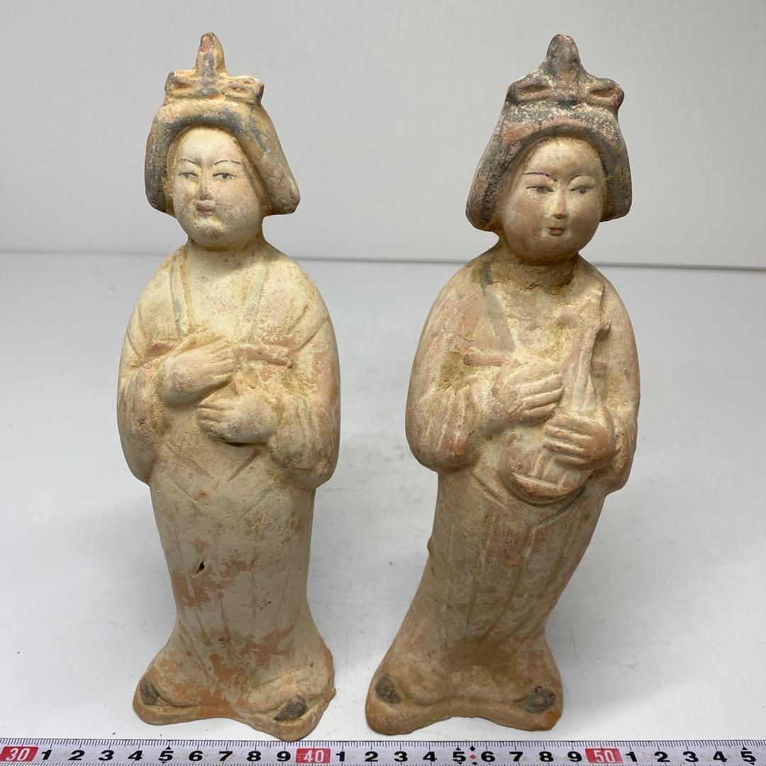 古代中国　加彩婦人桶　一対　箱付　高さ23cm 東H5-0422②タサニ 古代中国 加彩婦人桶 一対 箱付 高さ23cm 東H5-0422②タサニ