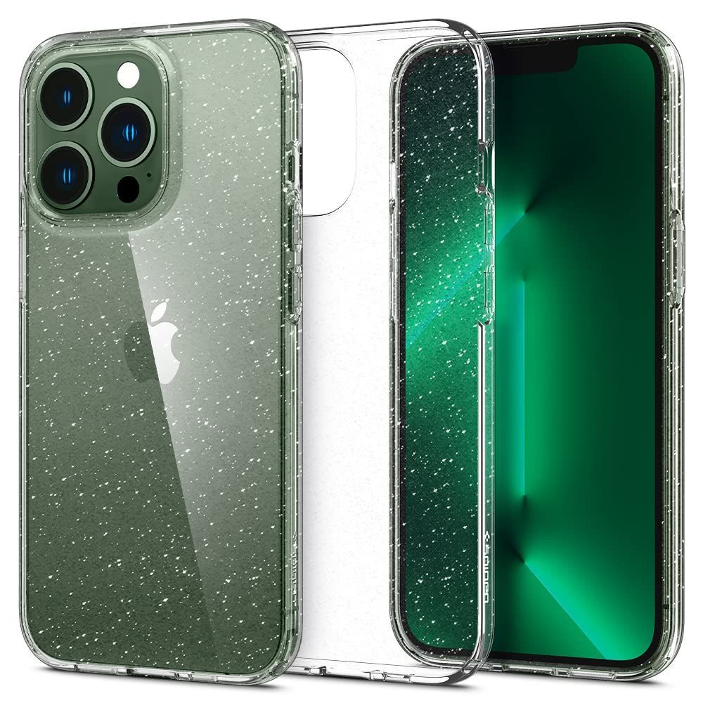 【人気商品】Spigen iPhone13Proケース クリア キラキラ ラメ入り 衝撃吸収 薄型 米軍MIL規格取得 黄変抑制 傷防止 レンズ保護 厚さ1.5ｍｍ 薄型 軽量 ワイヤレス充電対応 リキッド・クリスタル グ