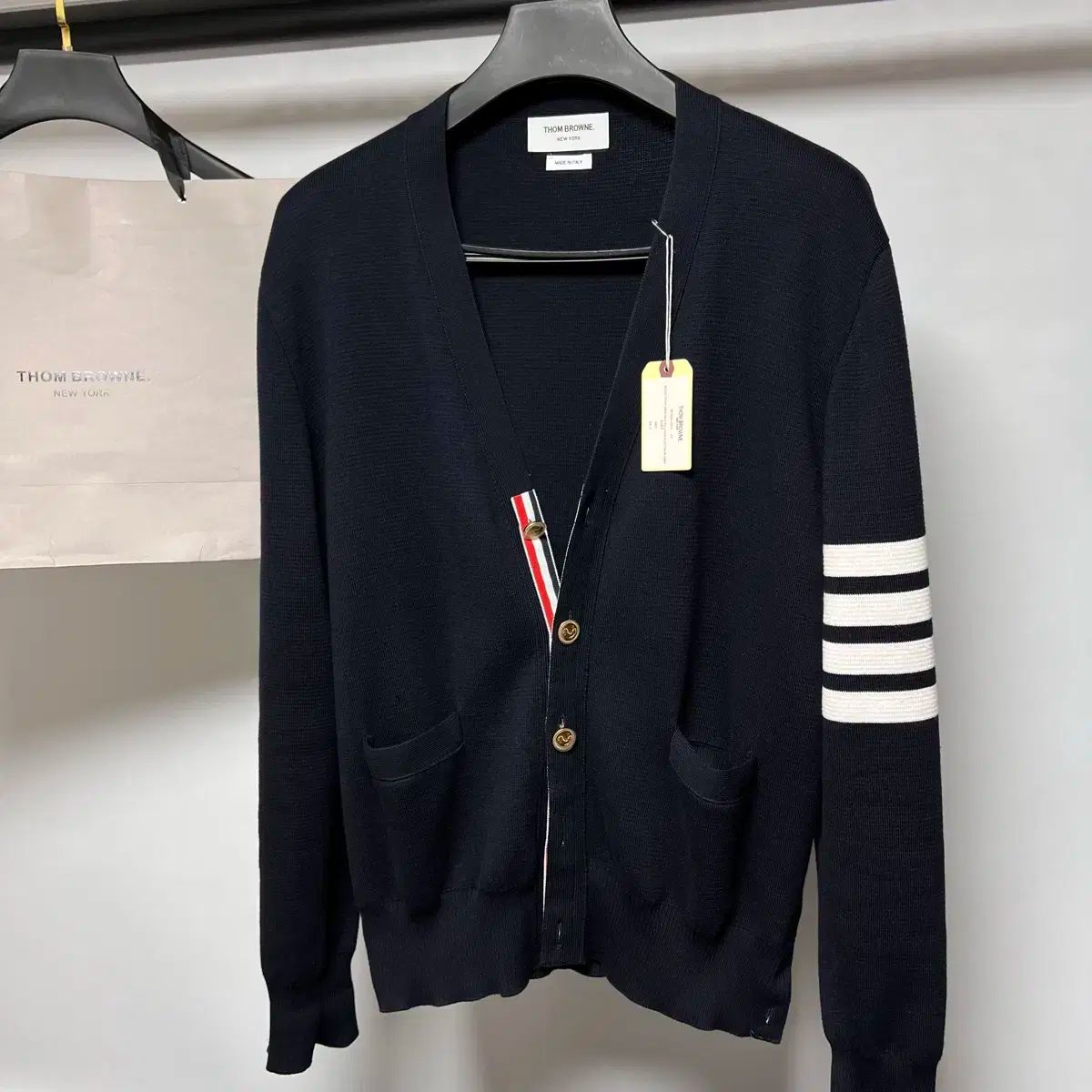 トム ブラウン ミラノ ステッチ ゴールド カーディガン ネイビー