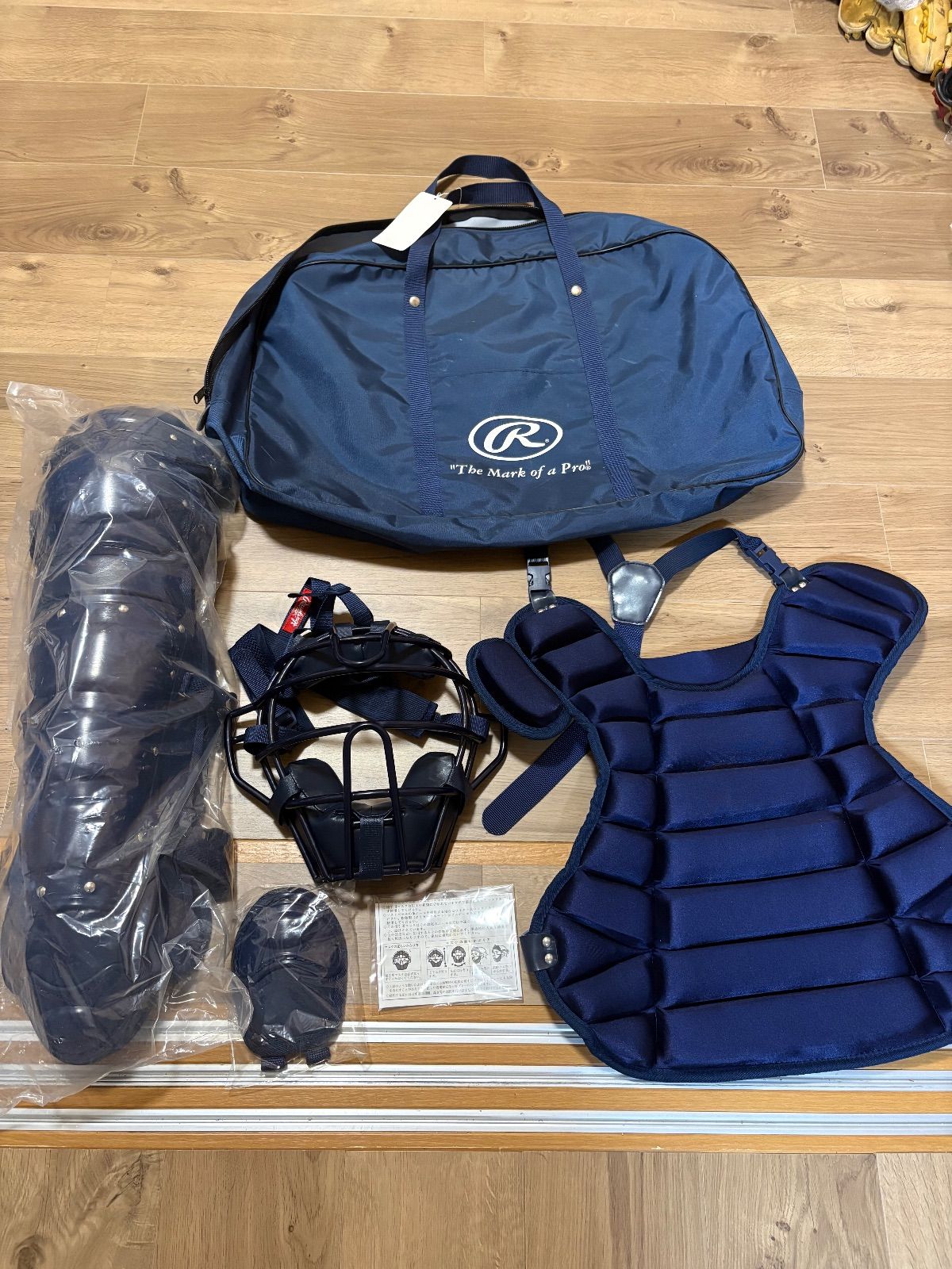 ♥品 Rawlings ローリングス 硬式用 キャッチャー防具 4点セット マスク スロートガード プロテクター レガース ネイビー フリーサイズ