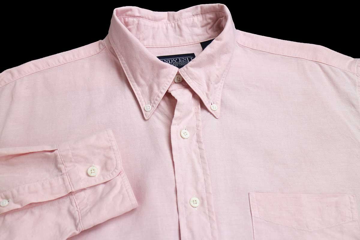 90s USA製 LANDS'ENDランズエンド 無地 ボタンダウン オックスフォード
