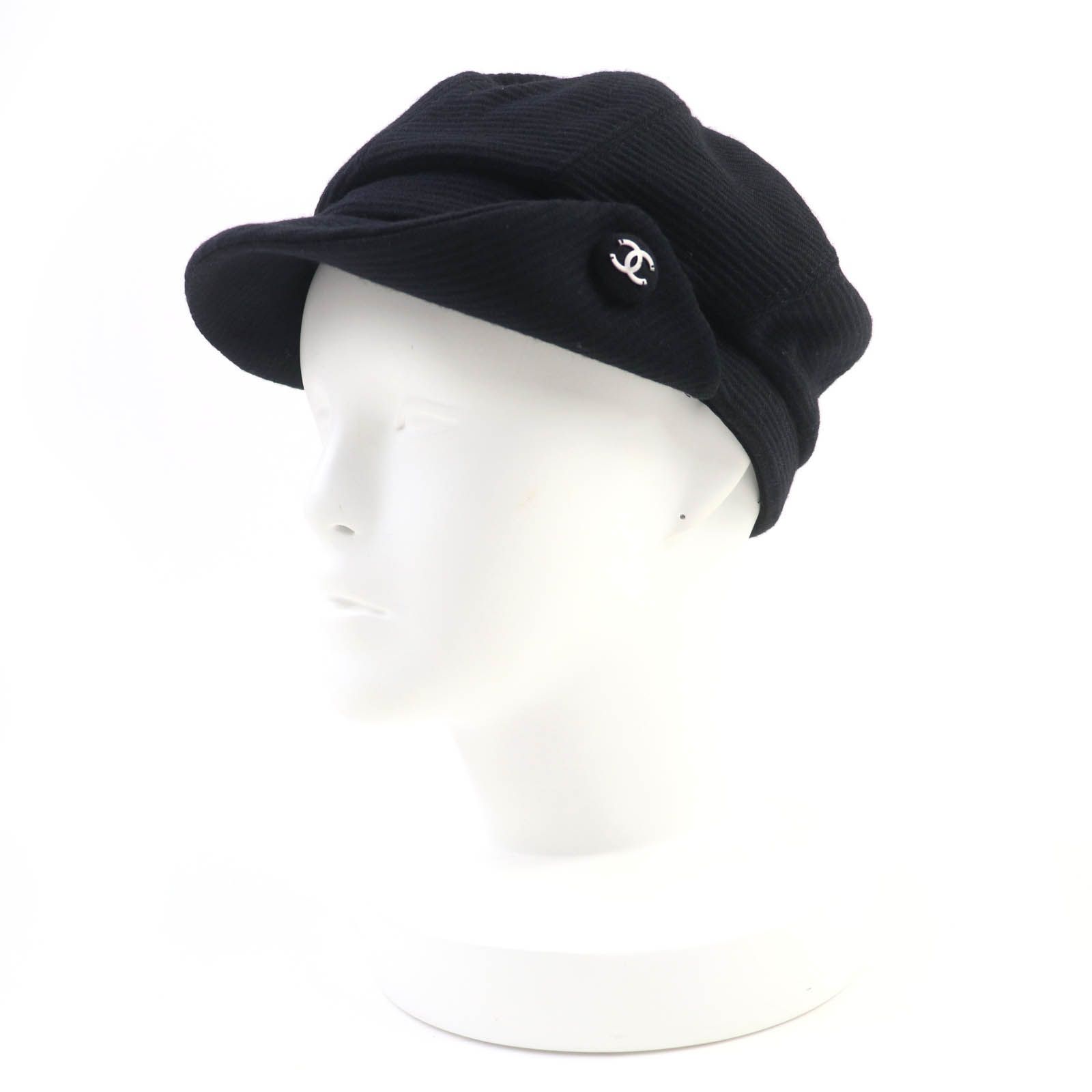 CHANEL シャネル ウール100％ ココマーク ハット 帽子 キャスケット ブラック 57 イタリア製 レディース
