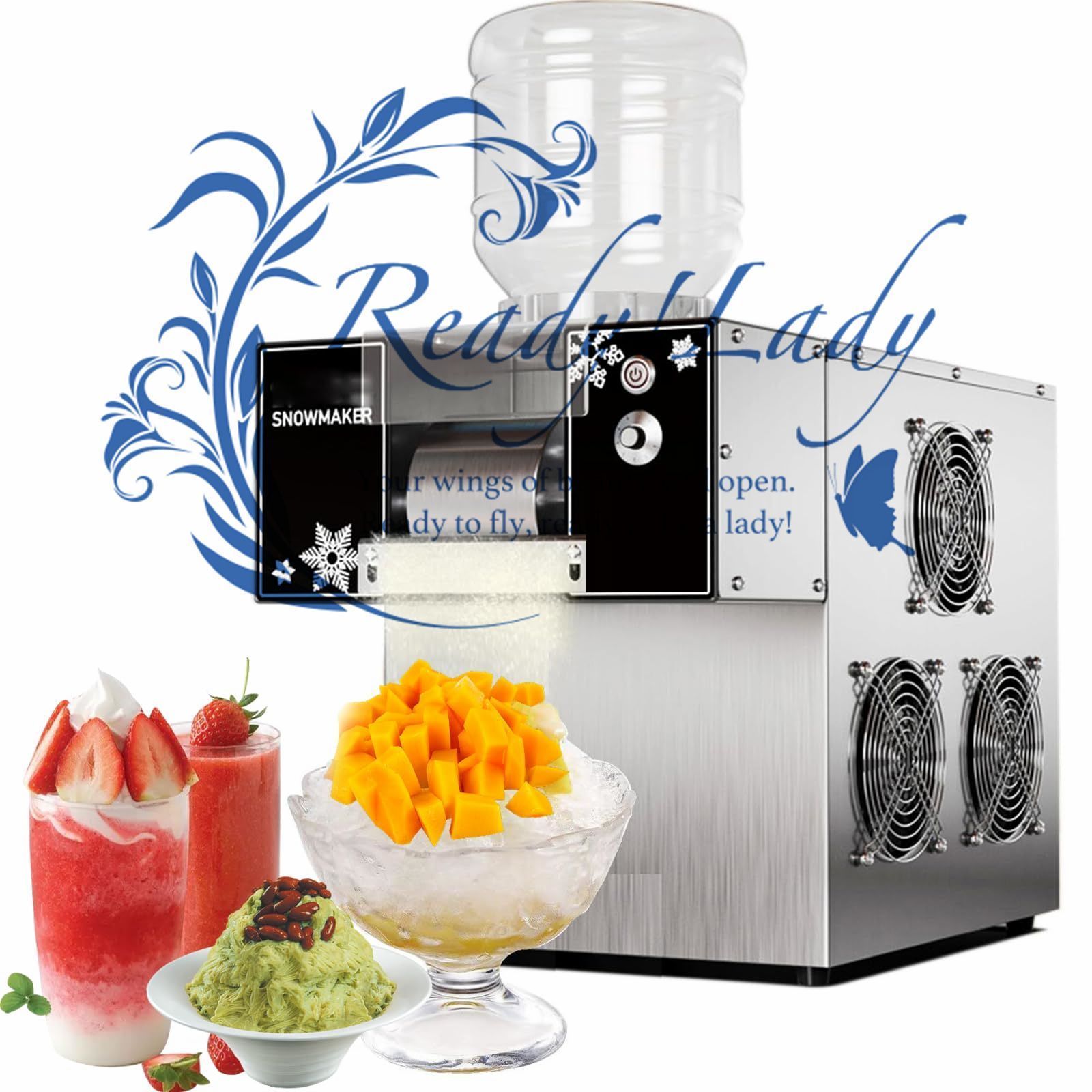 送料無料】業務用かき氷機、360W電動スノーフレーク製氷機、バケット2