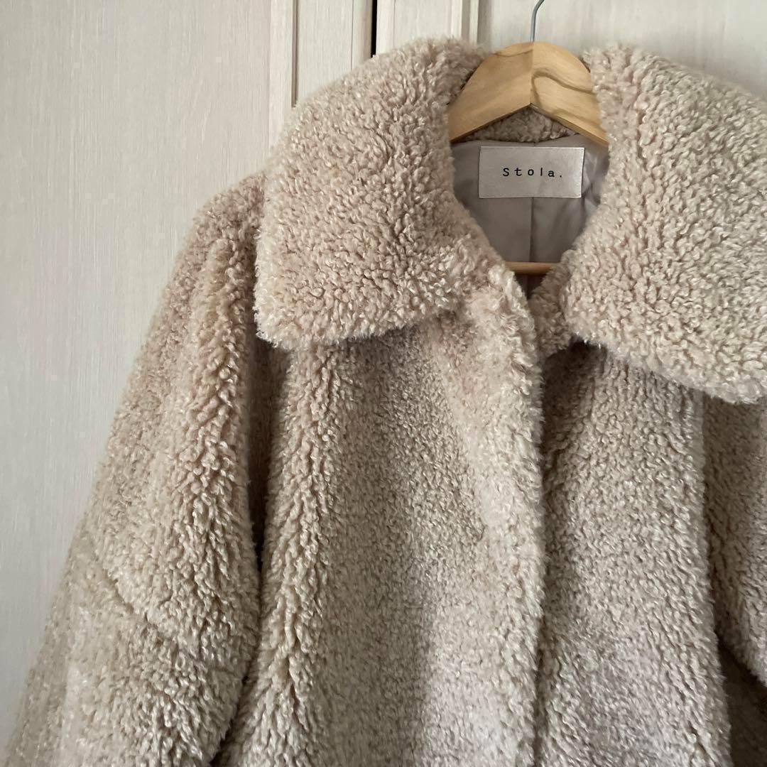 46 ストラ stola ボア ファー ジャケット コート アウター パーカー お呼ばれ デート オフィスカジュアル 食事会 ボア beige ベージュ