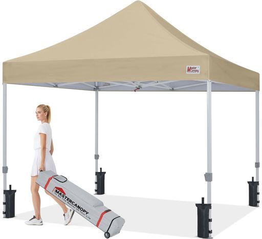 マスターキャノピー MASTERCANOPY タープテントワンタッチ3M商用アウトドア用三段階調節スチールフレーム耐水UVカット キャスターバッグペグロープウェイトバッグ付き ベージュ