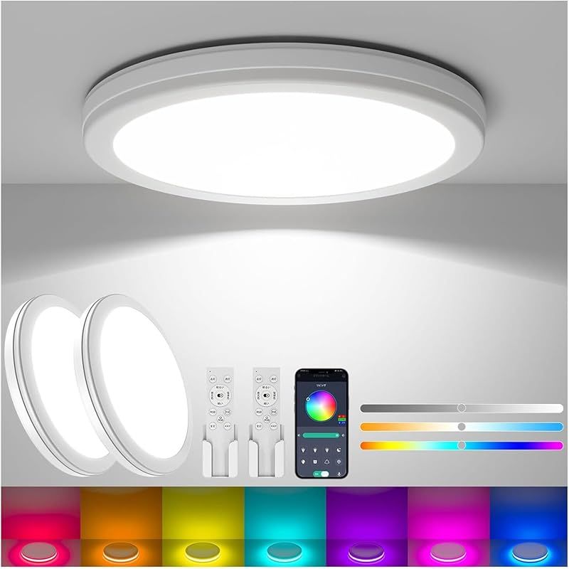 Coizabera Ledシーリングライト 32w 8畳 2個セット 3800lm 多段階調光調色 照明 おしゃれ 間接光RGBムードライト 照明 天井 照明器具 蛍光灯 led リビング 照明 取付簡単 リモコン付き 寝室/洗面所/書