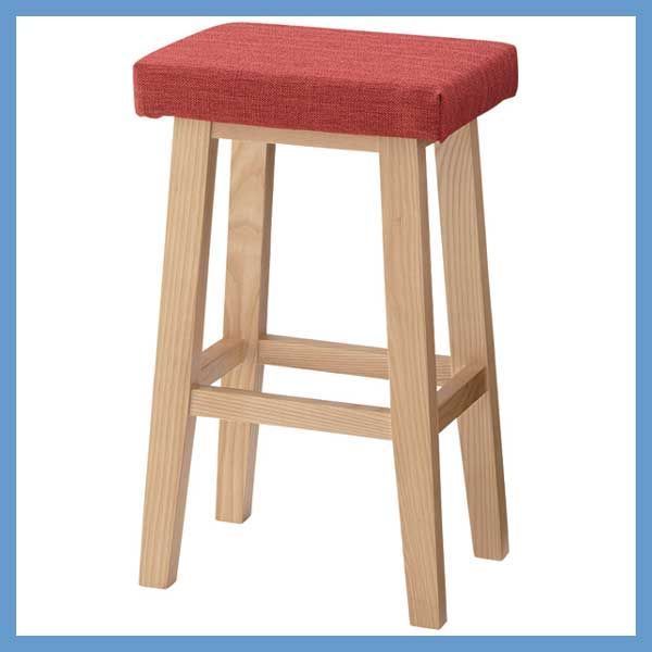 ３脚セット 天然木 アッシュ のバンビハイスツール クッション座面 W36×D26×H60cm No.789 レッド