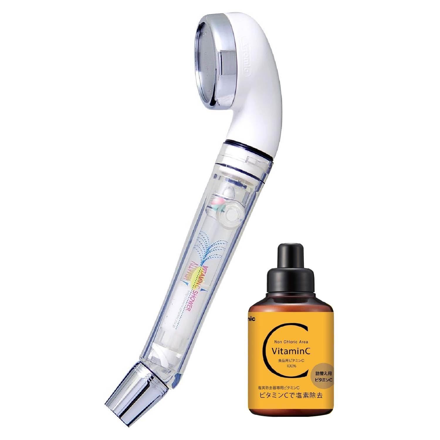 イオニックCシャワーホワイト 最大50 節水 増圧 インジケータ付 ICS-24N 肌 髪に優しい 1年の保証付 塩素除去 シャワーヘッド アラミック