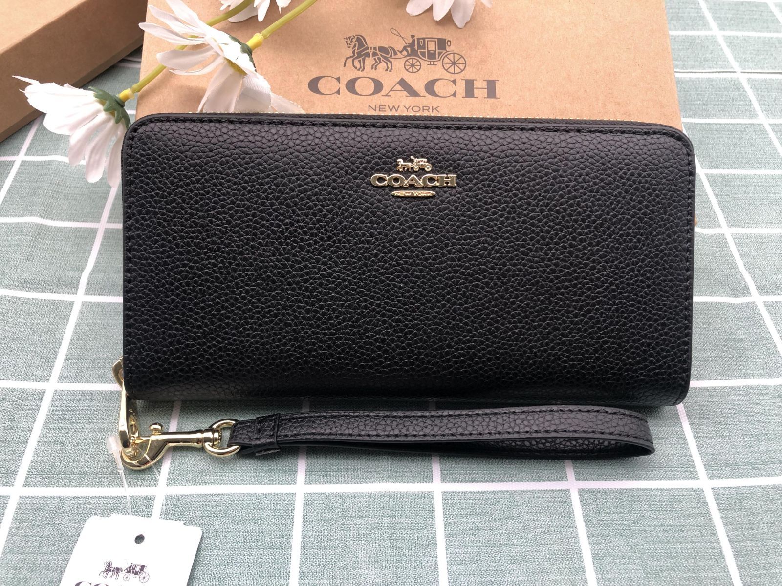 コーチ財布 長財布  COACH プレゼント クーポン配布 ロゴ シグネチャー 贈り物 ギフト ウォレット 新品 メンズ  レディース ナチュラル ストラップ付き ズック CC215