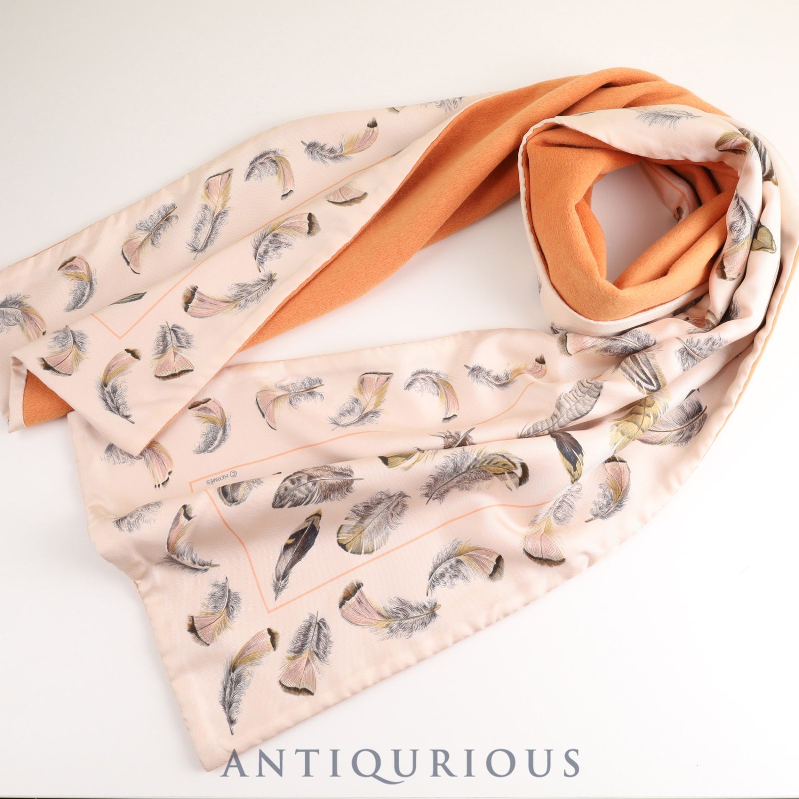 エルメス マフラー アンゴラ100% / SILK100% フェザー オレンジ