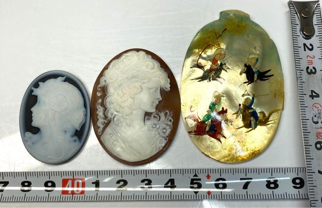 本カメオ　ストーンカメオ　白蝶貝のアクセサリー3点40g  東Y6-0229ア⑤ 本カメオ ストーンカメオ 白蝶貝のアクセサリー3点40g 東Y6-0229