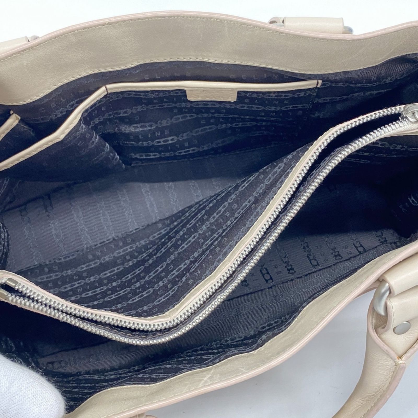 CELINE ハンドバッグ ベージュ ネイビー セリーヌ レザーハンドバッグ バイカラー ベージュ ネイビー系