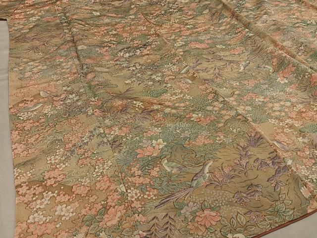 平和屋着物□上質な小紋 作家物 花鳥文 鬼しぼ縮緬 金彩 正絹