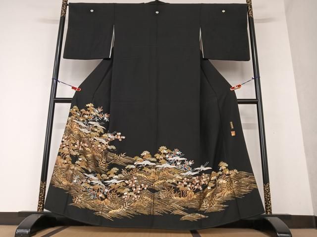 平和屋着物○金彩友禅作家 金彩の魔術師 堀省平 金煌織 黒留袖 立波飛  