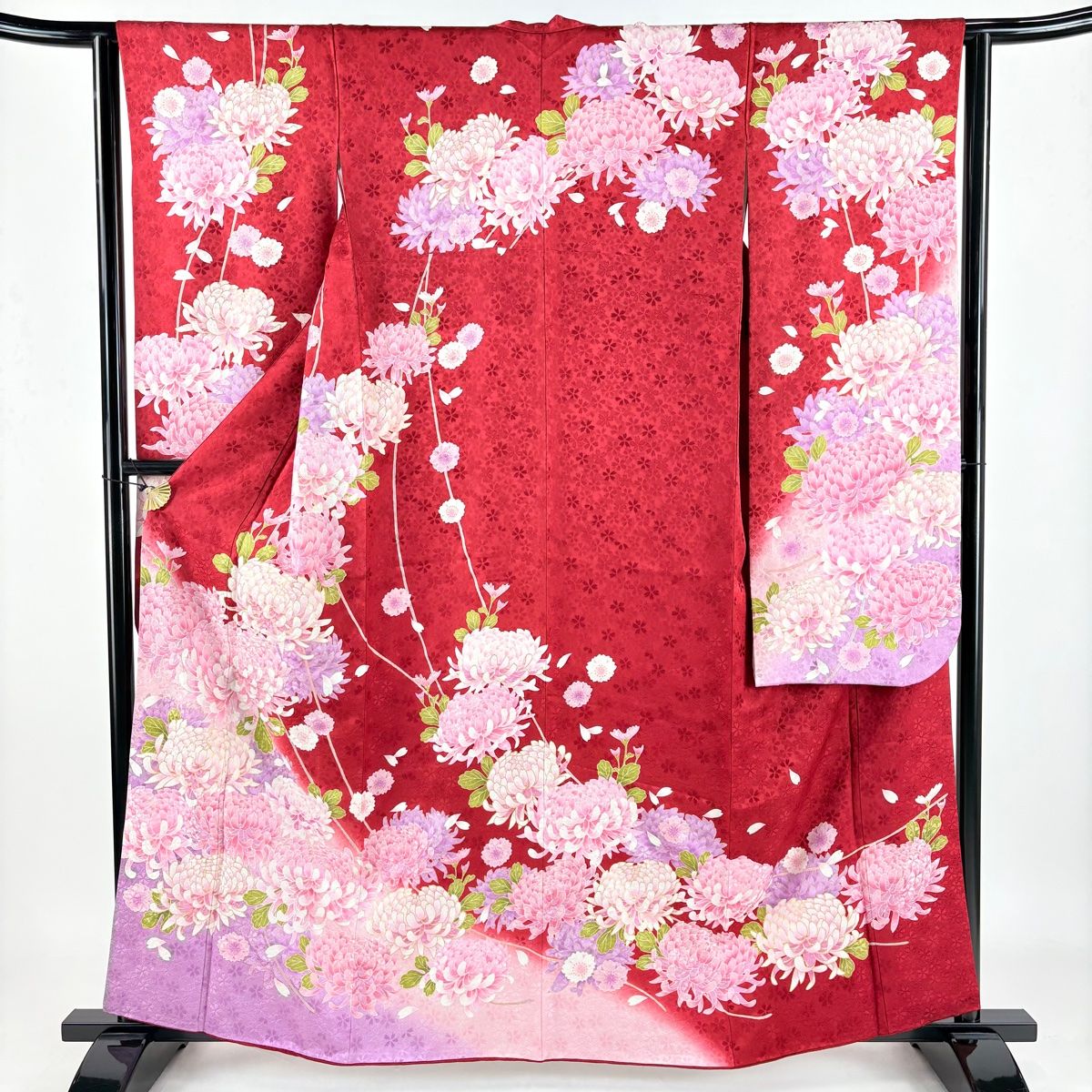 振袖 身丈160cm 裄丈62.5cm S 袷 菊 桜 金銀彩 ぼかし 赤 正絹