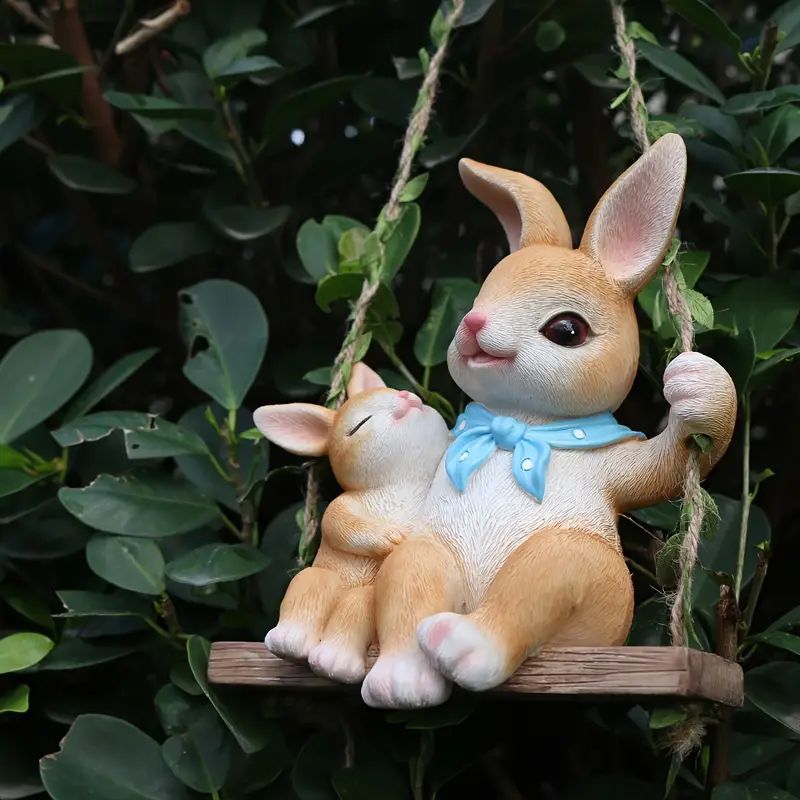 アニマル 雑貨 ウサギ ラビット ブランコ かわいい 吊るす装飾 インテリア イースター 室内 屋外 庭 ガーデン ブラウン 茶色