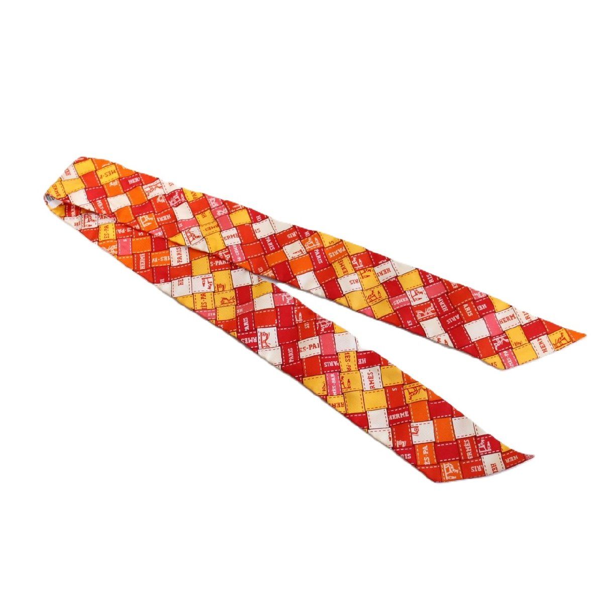 HERMES エルメス ツイリー ボルデュック チェック シルク100％ レッド