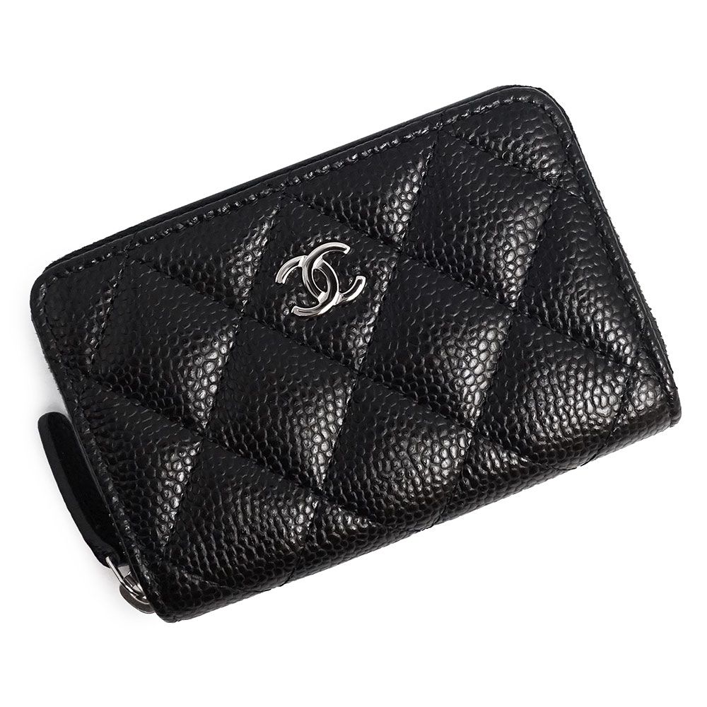 シャネル マトラッセ クラシック ジップ コインパース コインケース 小銭入れ 財布 キャビアスキン レザー ブラック シルバー金具 AP0216 CHANEL ♥品