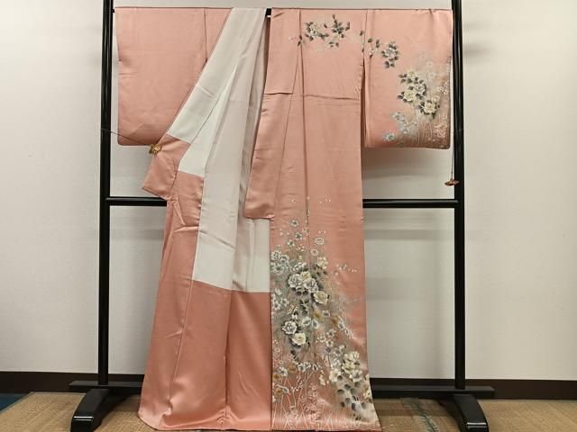 平和屋着物○上質な色無地 鳳凰唐草地紋 飴色 正絹 逸品 DAAZ0230ps 平和