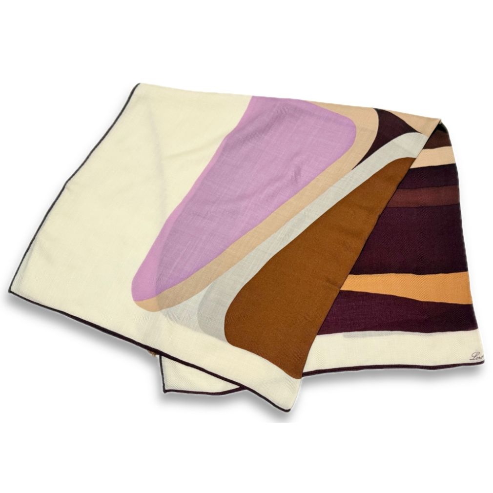 新品ロロピアーナLoro Pianaカシミア×絹マルチカラースカーフ茶×紫