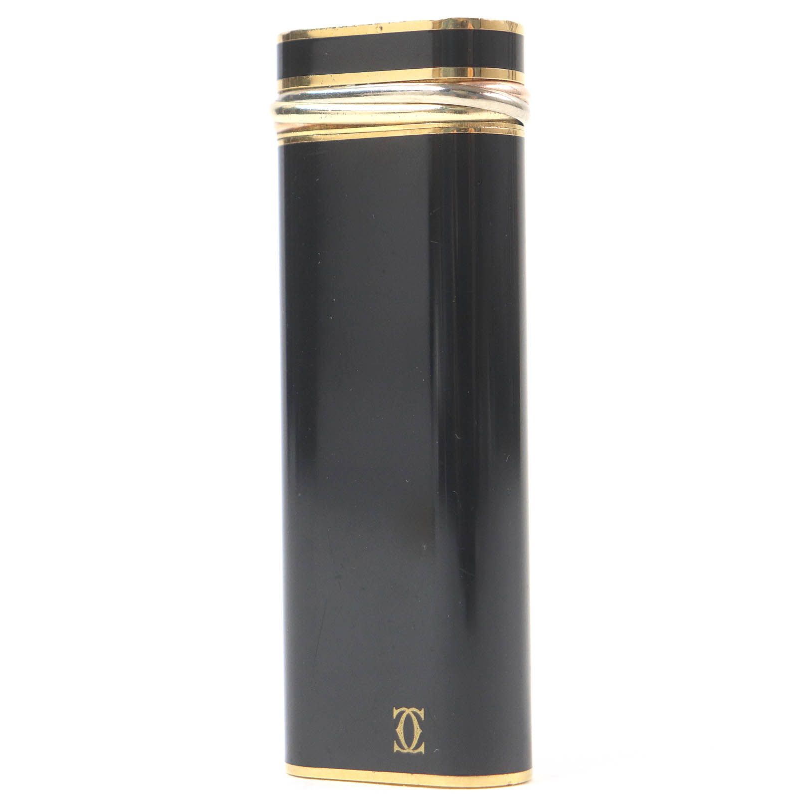 □Cartier カルティエ トリニティ ドゥーブルC オーバル型 喫煙具 ガスライター ブラック ゴールド スイス製 メンズ 着火 済み