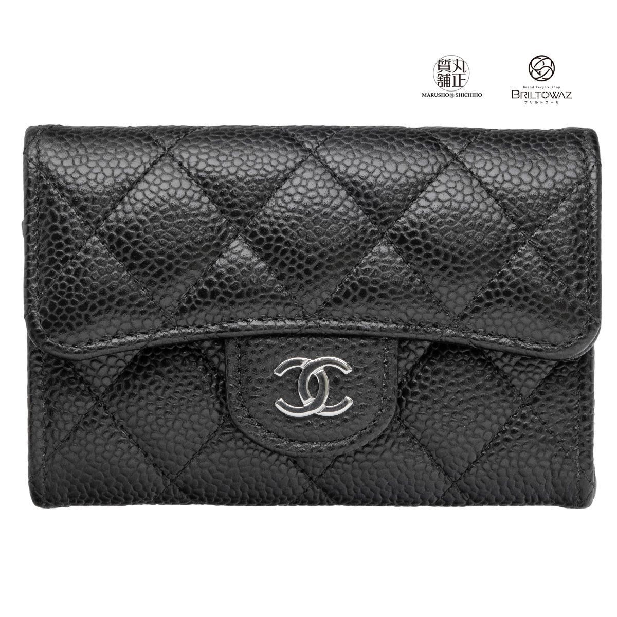 CHANEL】クラシックフラップカードケース キャビアスキン シルバー金具-