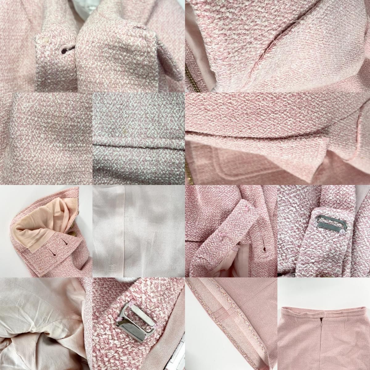  シャネル セットアップ レディース ココボタン ツイードセットアップ ジャケット スカート ヴィンテージ アパレル 服 CHANEL 42 ピンク ゴールド金具 ウール コットン シルク ナイロン 春 秋 品 その他 その他