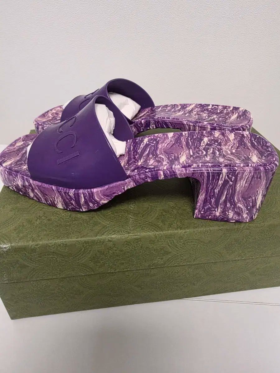 GUCCI グッチ パープル ロゴ マーブル ソール レディース サンダル スリッパ KIN-KAAI_COM