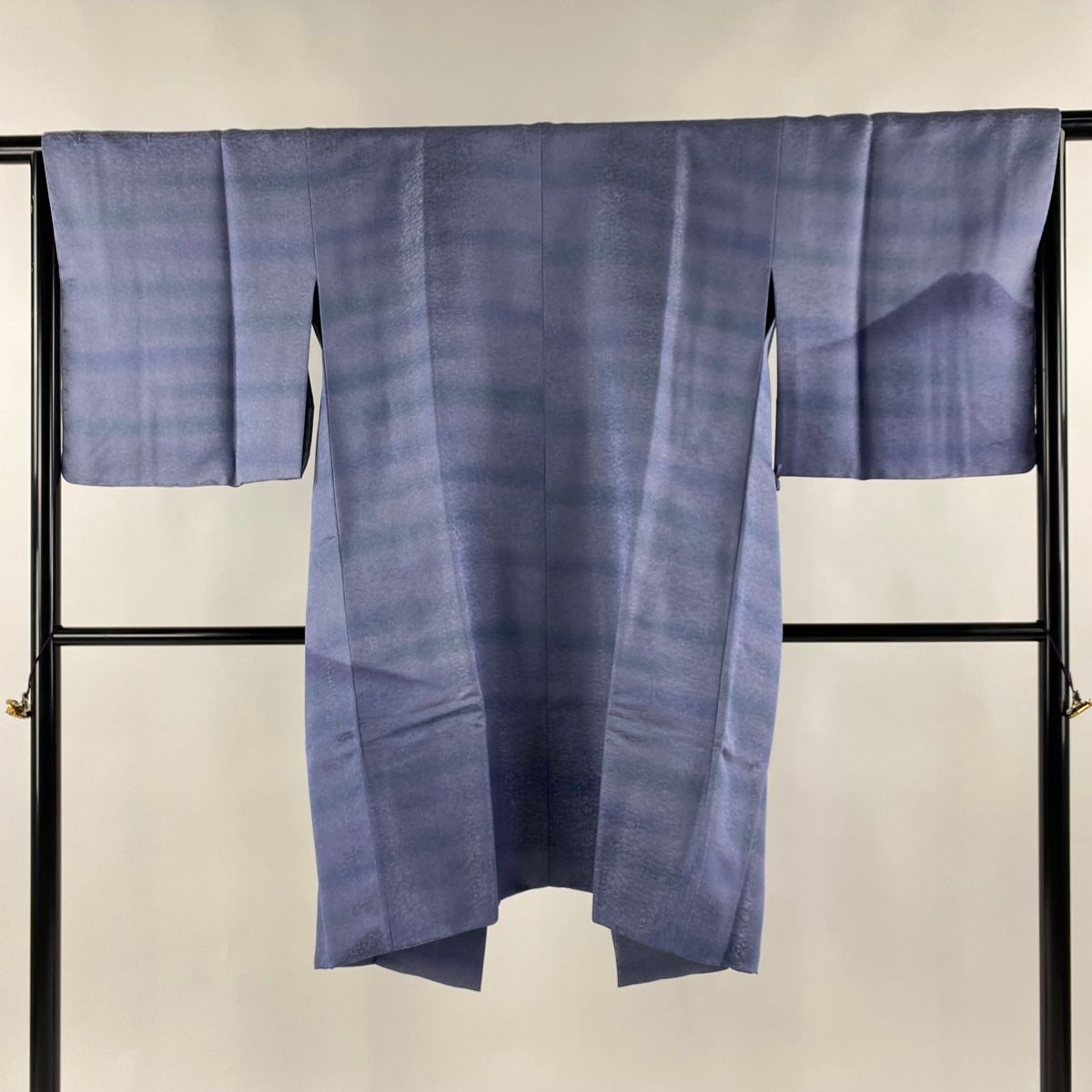 道中着 身丈106cm 裄丈67cm M 久保田一竹工房 和装コート 落款 山 霞 銀通し 青灰色 正絹