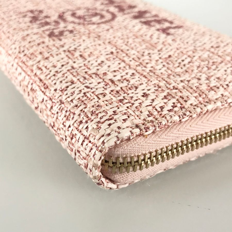 CHANEL　長財布　ツイード　ドーヴィル　ラウンドファスナー　シャネル シャネル CHANEL ドーヴィル ピンク ツイード 長財布 ラウンド