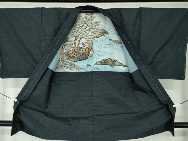 平和屋着物○男性 本場大島紬 アンサンブル 長羽織 亀甲柄 証紙付き