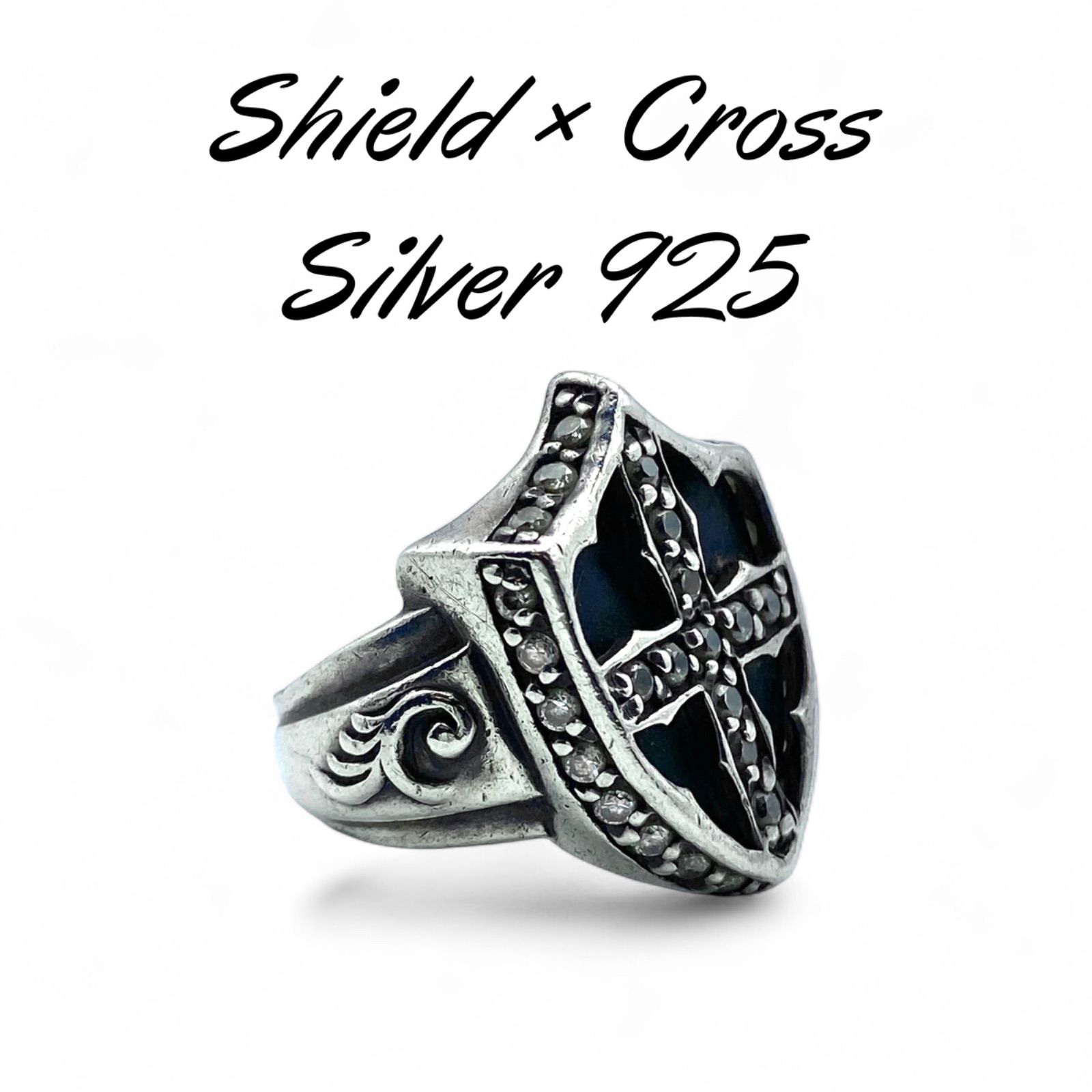 至高の逸品】シールド×クロス Silver 925 刻印 90s Vintage Ring 