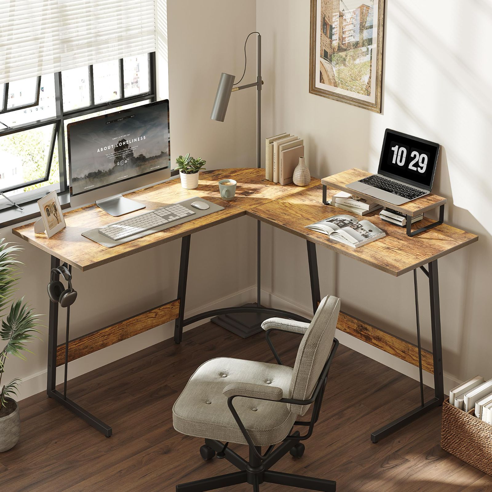 数量 CubiCubi l字デスク パソコンデスク ゲーミングデスク L字 コーナー オフィスデスク ワークデスク 作業机 モニター台付き 省スペース 机pcデスク 在宅勤務 幅120 120cm ブラウン